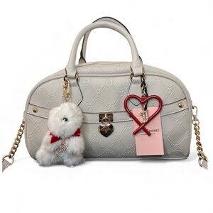 Juicy Couture Cream Crossbody Satchel Bag with Plush Dog and Heart Charm NWT